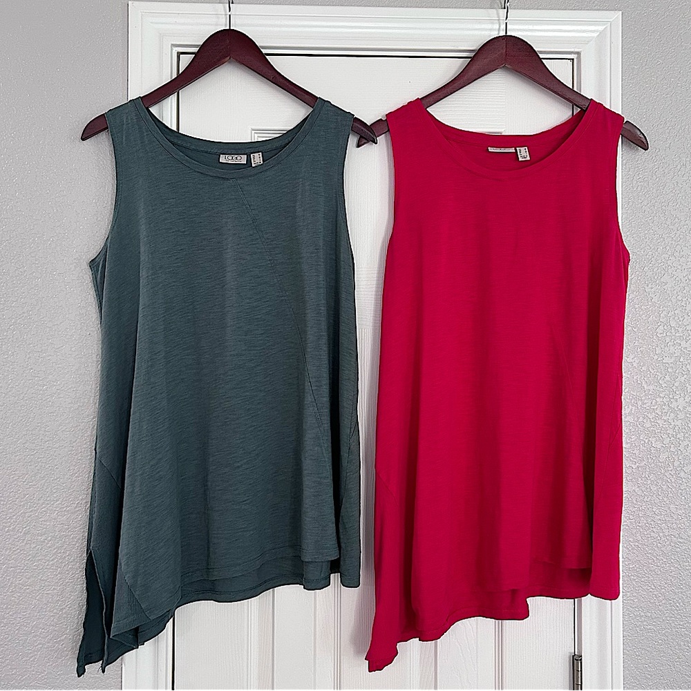 Two Logo by Lori Goldstein Cotton Modal Tanks with Rib Side Panels